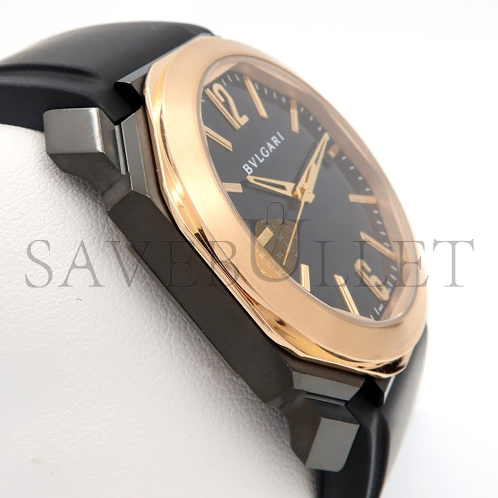 B*l*ai octo 18k rose gold & black steel black dial 41mm automatic rubber 102485